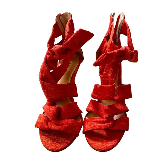Vince Camuto Coral Red Bow Strap High Heel Sandals Size 6 with FLAW on sole - Picture 5 of 7